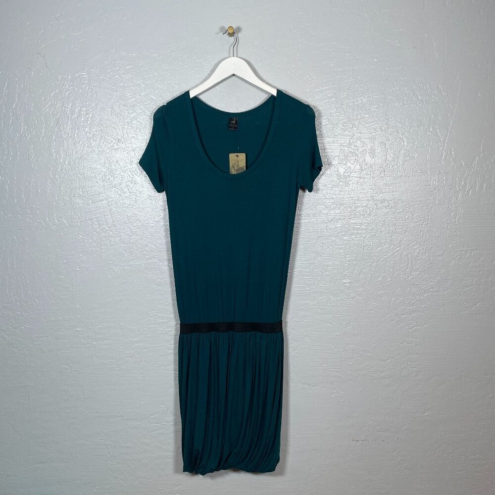 Peruvian Connection Women S Viridian Blue Twist T-Shirt Bubble Dress Stretch